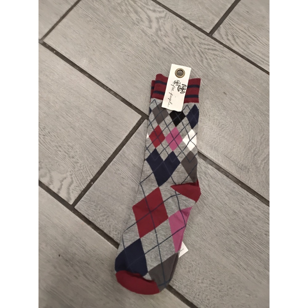 Free People Argyle Crew Socks Burgundy Navy Grey Pink Preppy Knit NWT